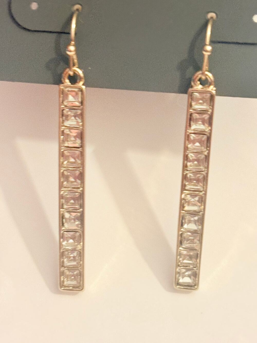 The Limited NWT Gold Tone Crystal Bar Drop Earrings